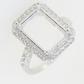 Sterling Silver Semi Mount Ring Setting Emerald OCT 14x10mm Halo White Topaz - Syzjewelry
